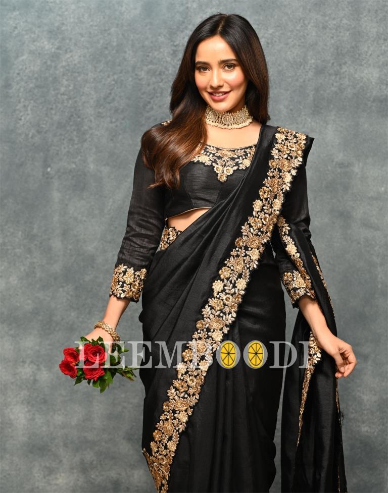Black Coloured Poly Silk Embroidered Partywear Saree | SLV2169S1161