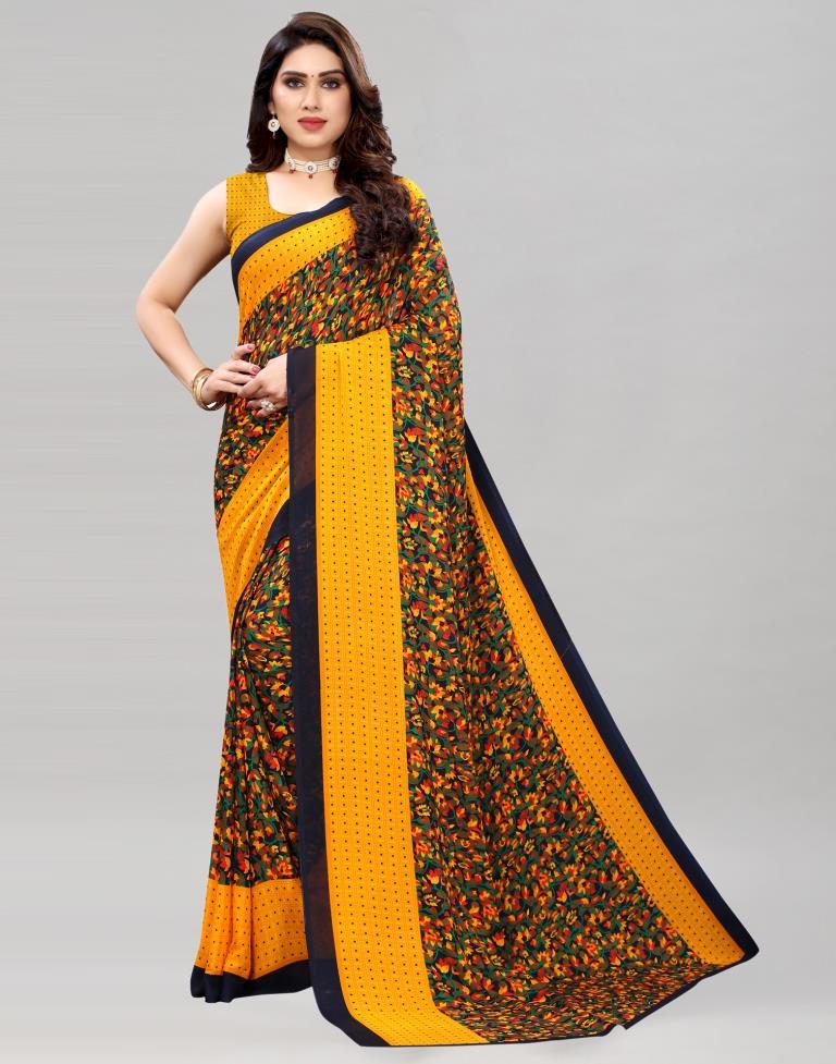Yellow Coloured Floral Printed Georgette Saree | SLV2176S686