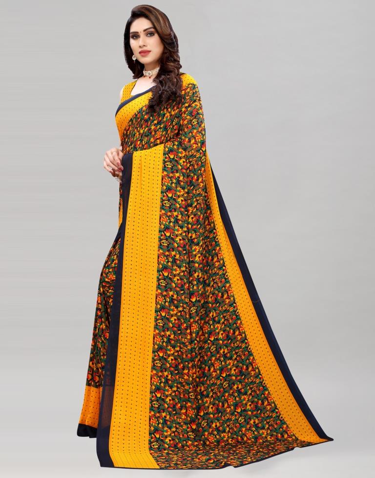Yellow Coloured Floral Printed Georgette Saree | SLV2176S686
