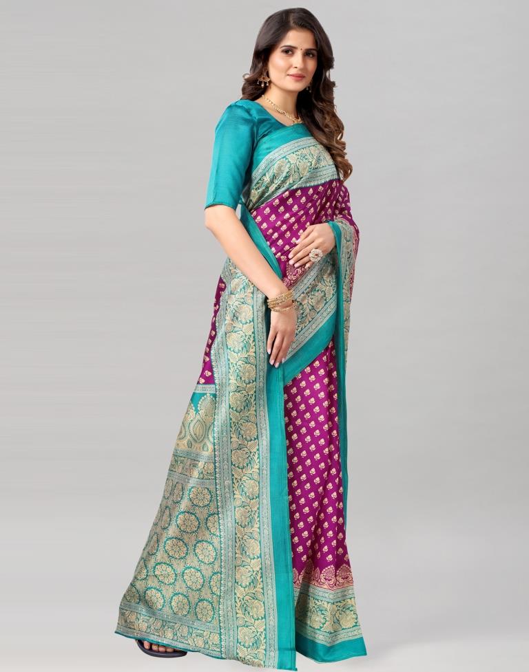 Rama Green Coloured Poly Silk Printed Saree | SLV2225S725