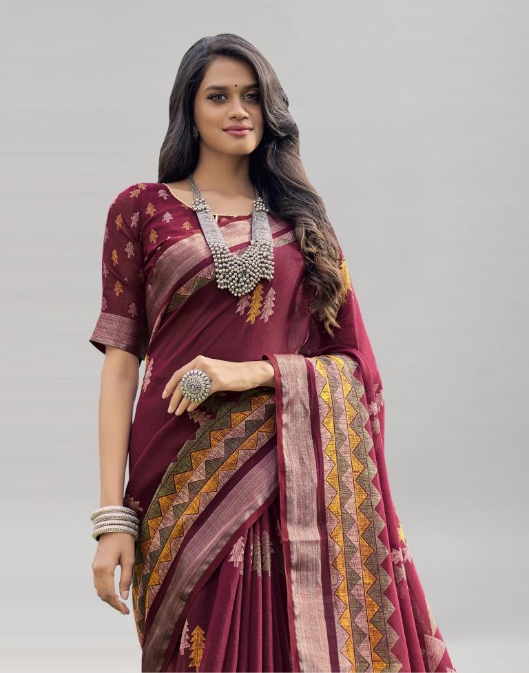 Maroon Coloured Poly Cotton Printed Saree | SLV2227S9115