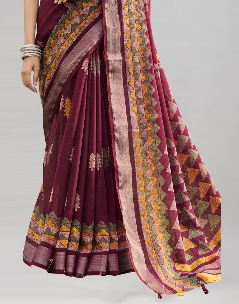 Maroon Coloured Poly Cotton Printed Saree | SLV2227S9115