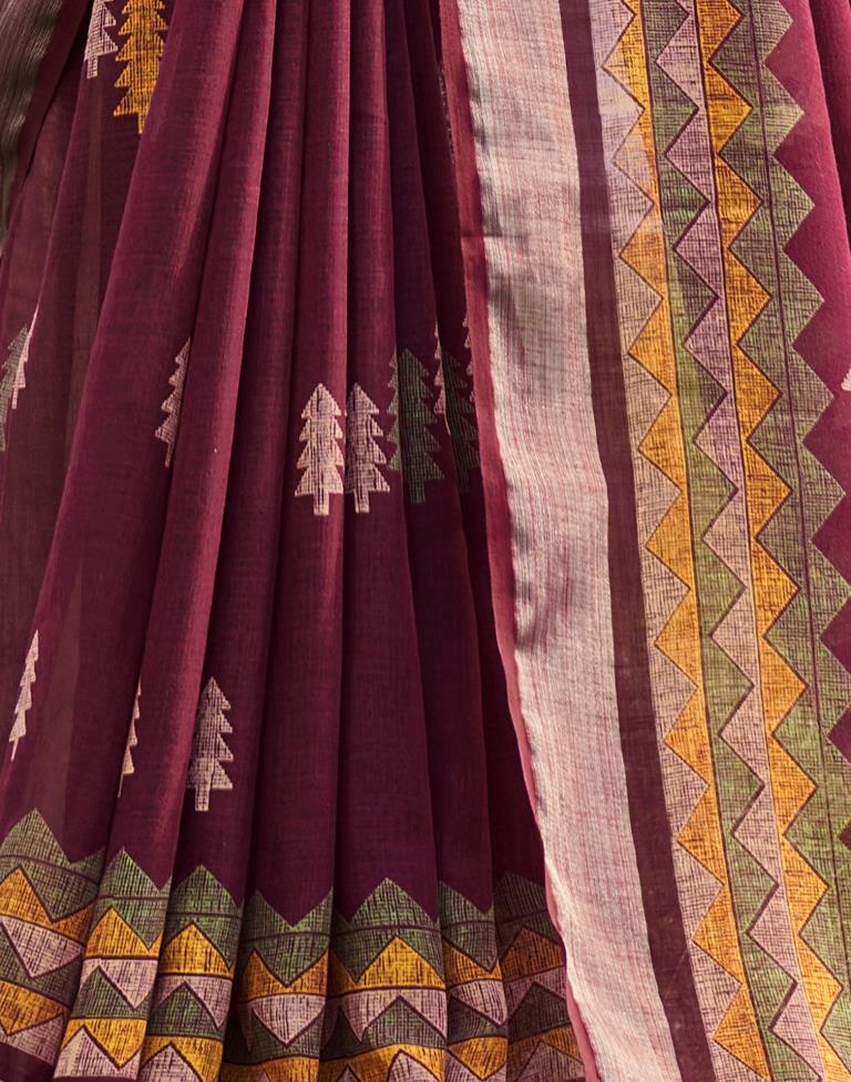 Maroon Coloured Poly Cotton Printed Saree | SLV2227S9115