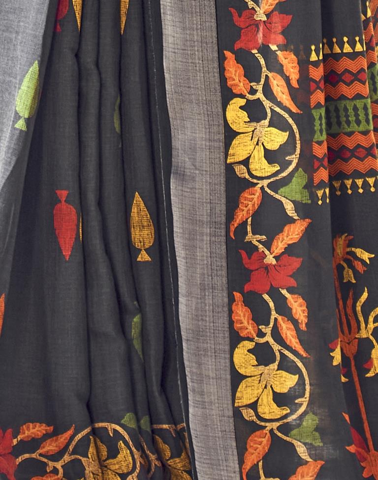 Black Coloured Poly Cotton Printed Saree | SLV2227S9120