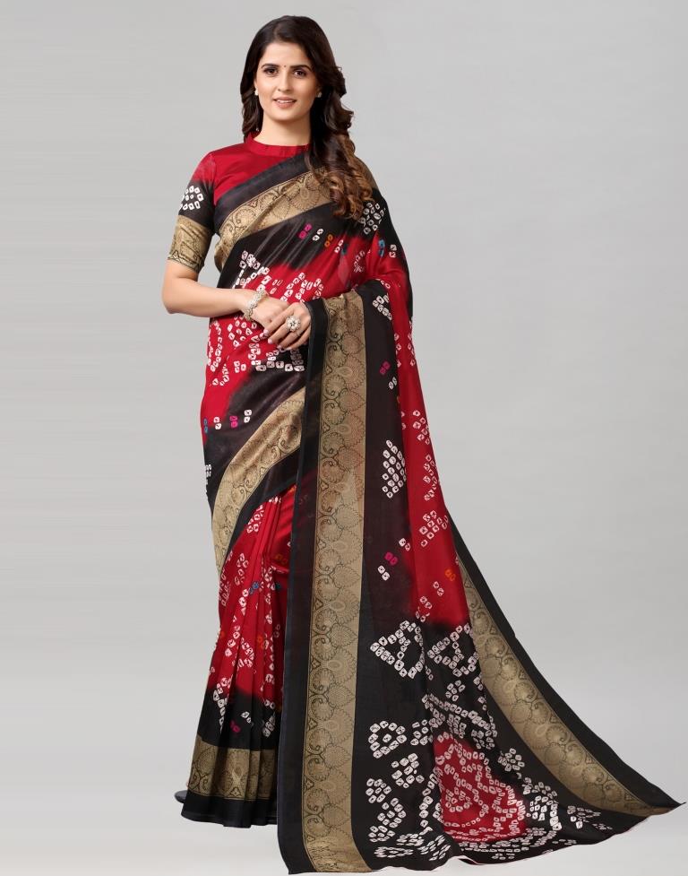 Maroon Coloured Poly Silk Bandhani Printed Saree | SLV2228S124
