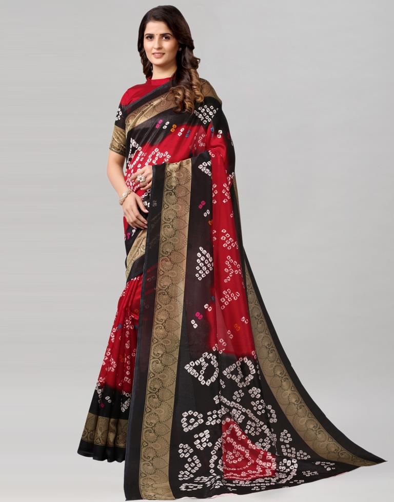 Maroon Coloured Poly Silk Bandhani Printed Saree | SLV2228S124