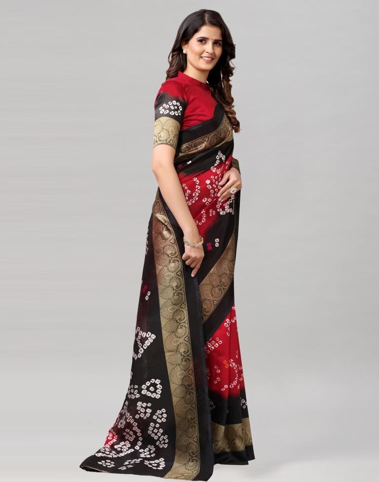 Maroon Coloured Poly Silk Bandhani Printed Saree | SLV2228S124