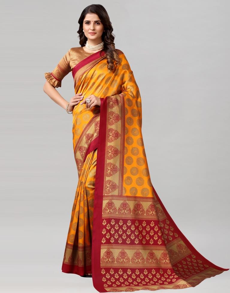 Turmeric Yellow Coloured Poly Silk Printed Saree | SLV2228S125