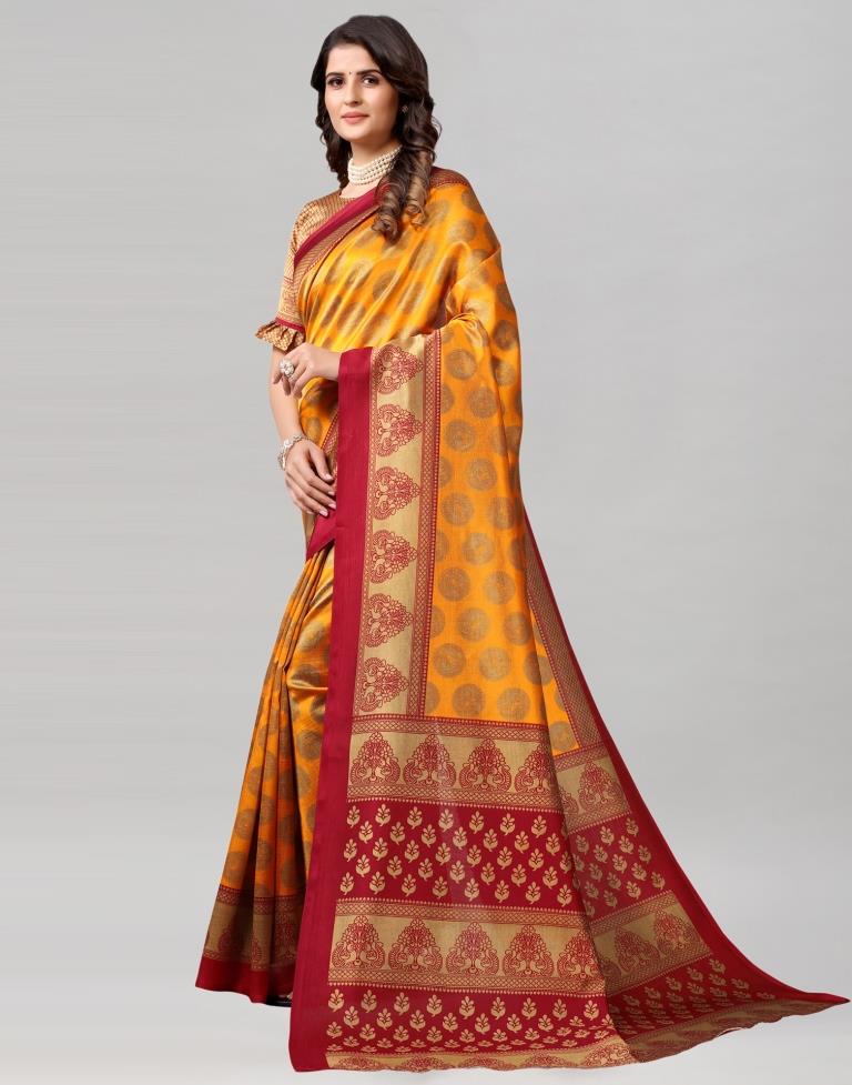 Turmeric Yellow Coloured Poly Silk Printed Saree | SLV2228S125