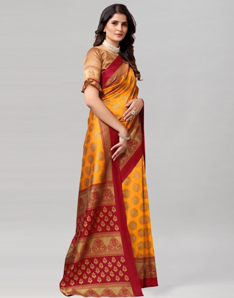 Turmeric Yellow Coloured Poly Silk Printed Saree | SLV2228S125