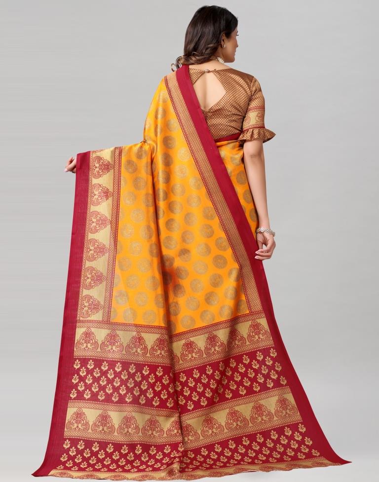 Turmeric Yellow Coloured Poly Silk Printed Saree | SLV2228S125