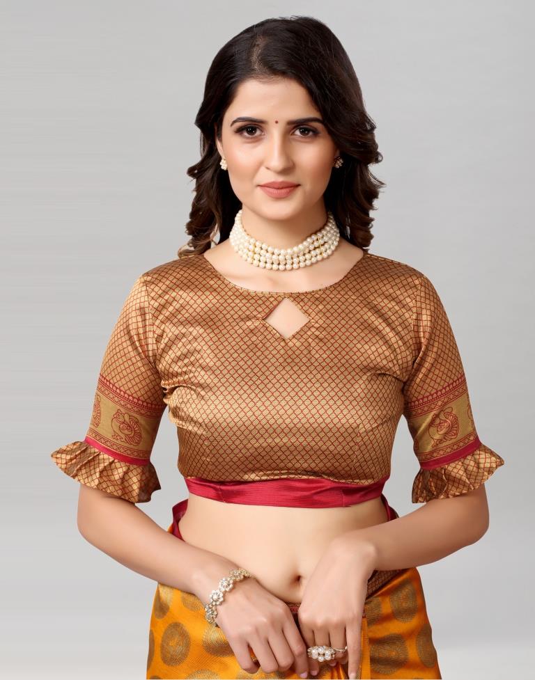 Turmeric Yellow Coloured Poly Silk Printed Saree | SLV2228S125