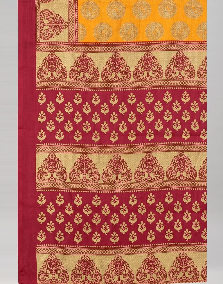 Turmeric Yellow Coloured Poly Silk Printed Saree | SLV2228S125