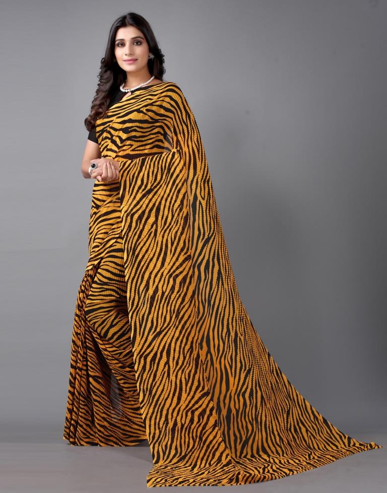 Turmeric Yellow Pleated Georgertte Saree | 2235S111