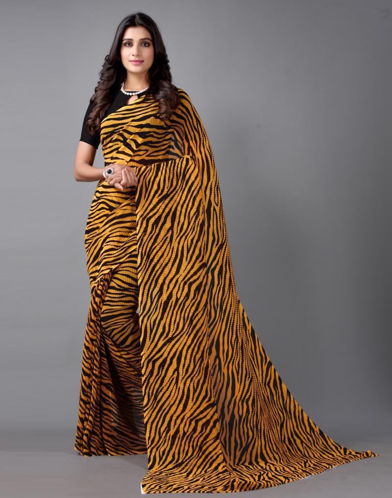 Turmeric Yellow Pleated Georgertte Saree | 2235S111