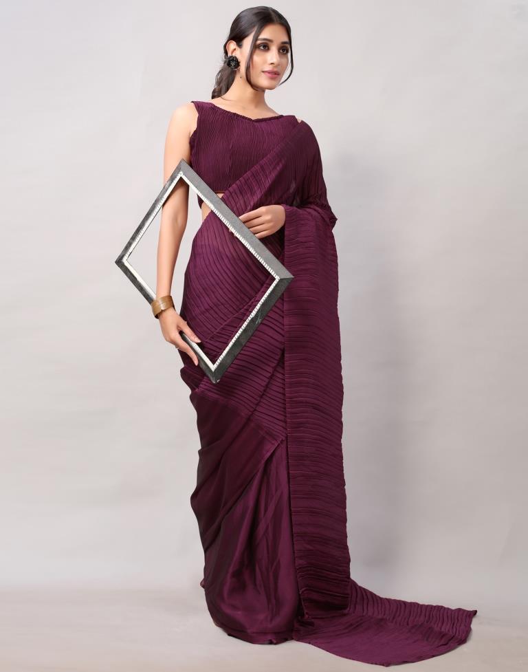 Wine Dyed Georgette Pleated Saree | SLV2236S122