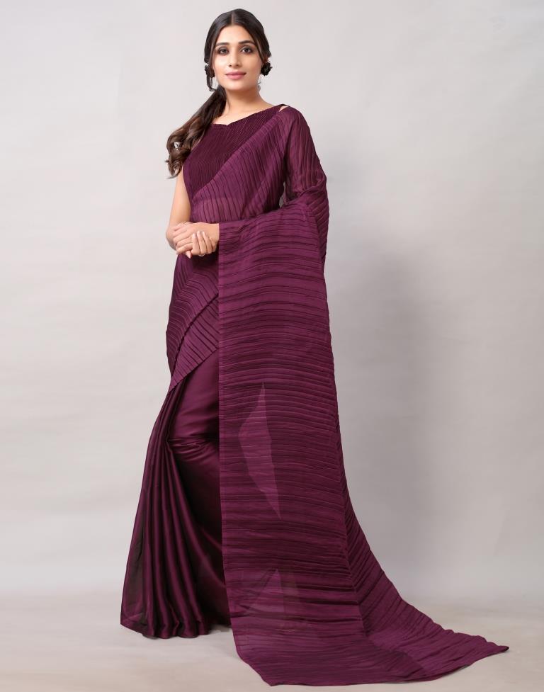 Wine Dyed Georgette Pleated Saree | SLV2236S122