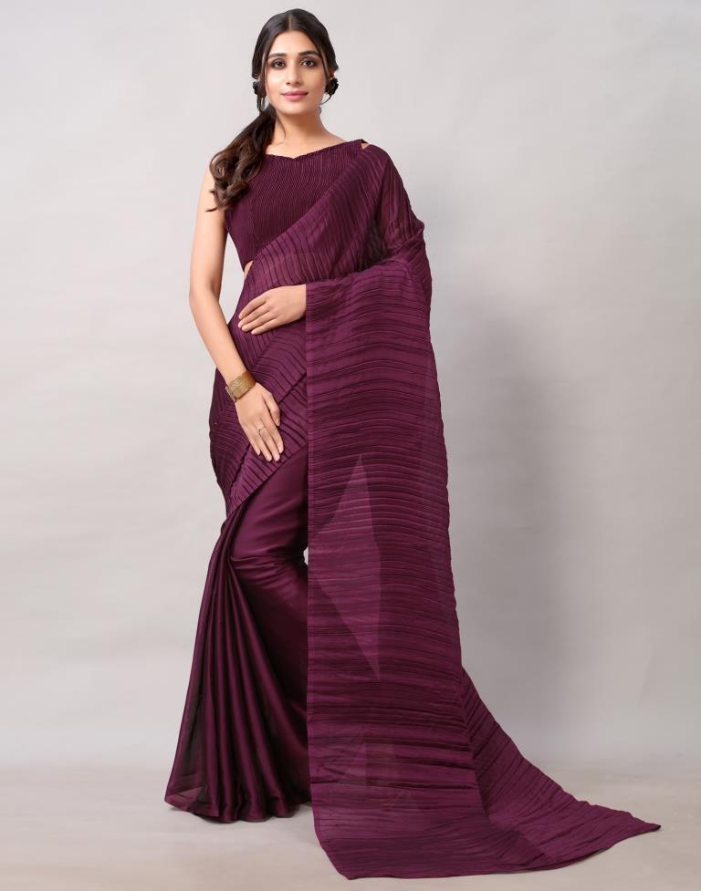 Wine Dyed Georgette Pleated Saree | SLV2236S122