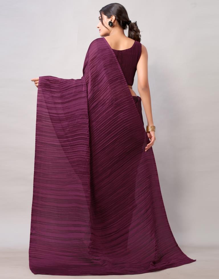 Wine Dyed Georgette Pleated Saree | SLV2236S122