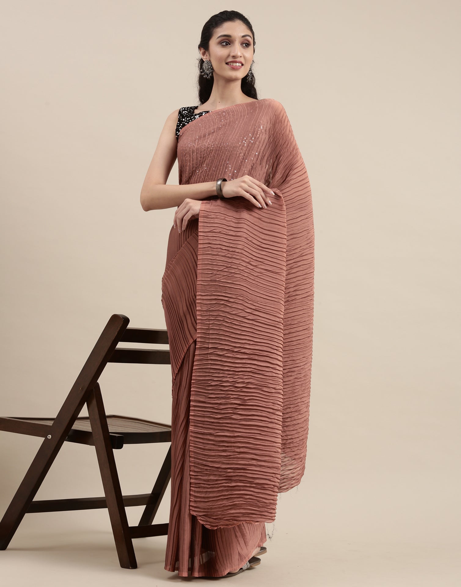 Tawny Brown Pleated Saree