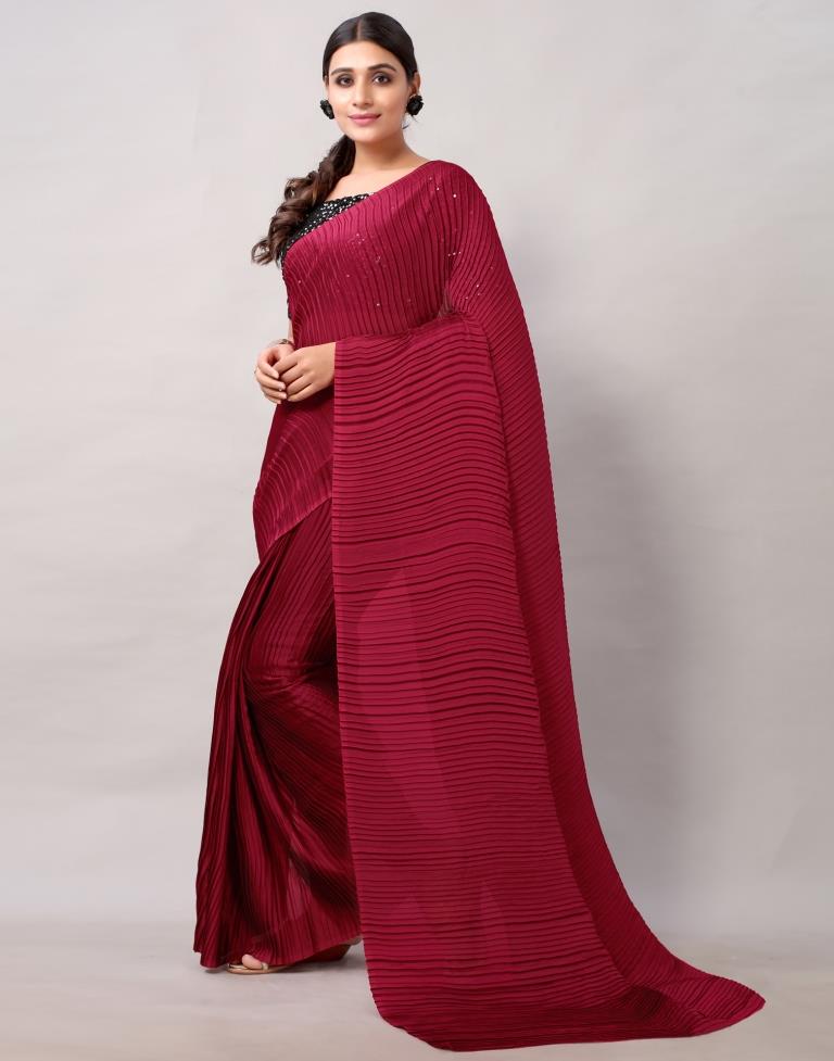 Wine Pleated Saree