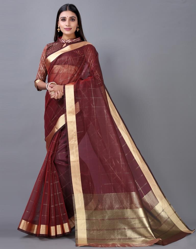 Maroon Woven Organza Saree | 2245S2016