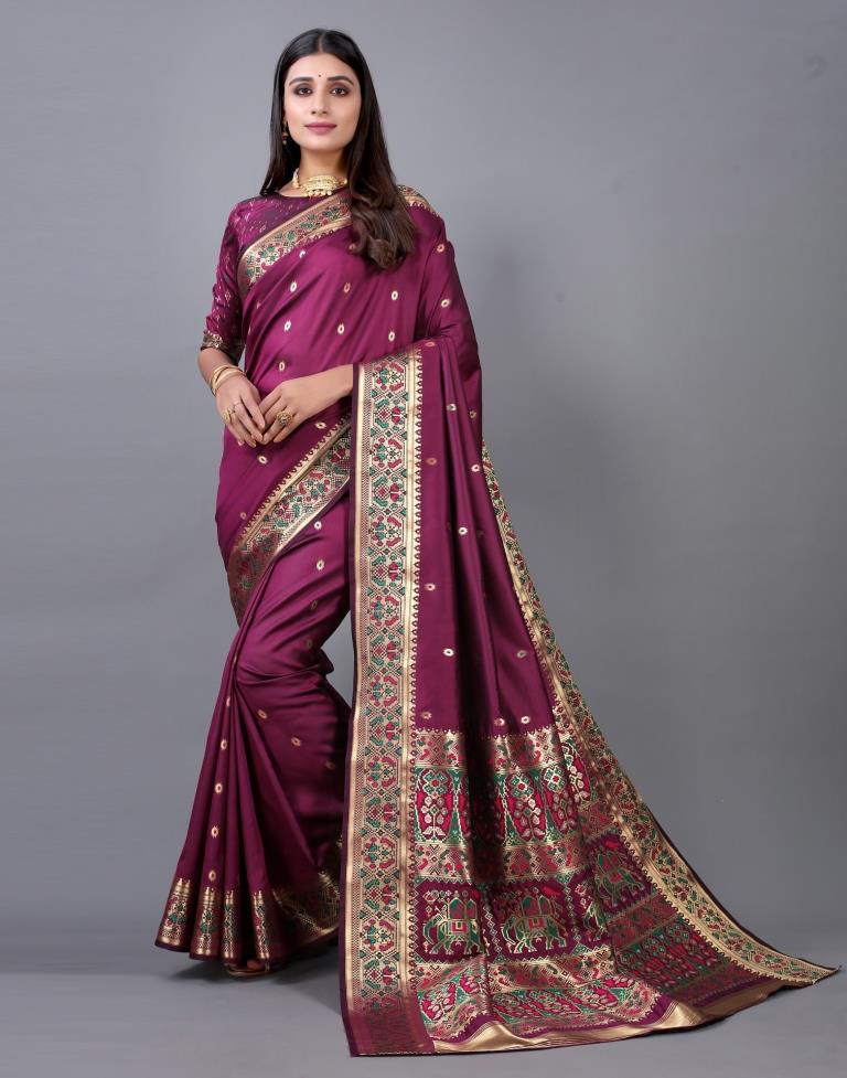 Wine Cotton Silk Saree | 2246S2024