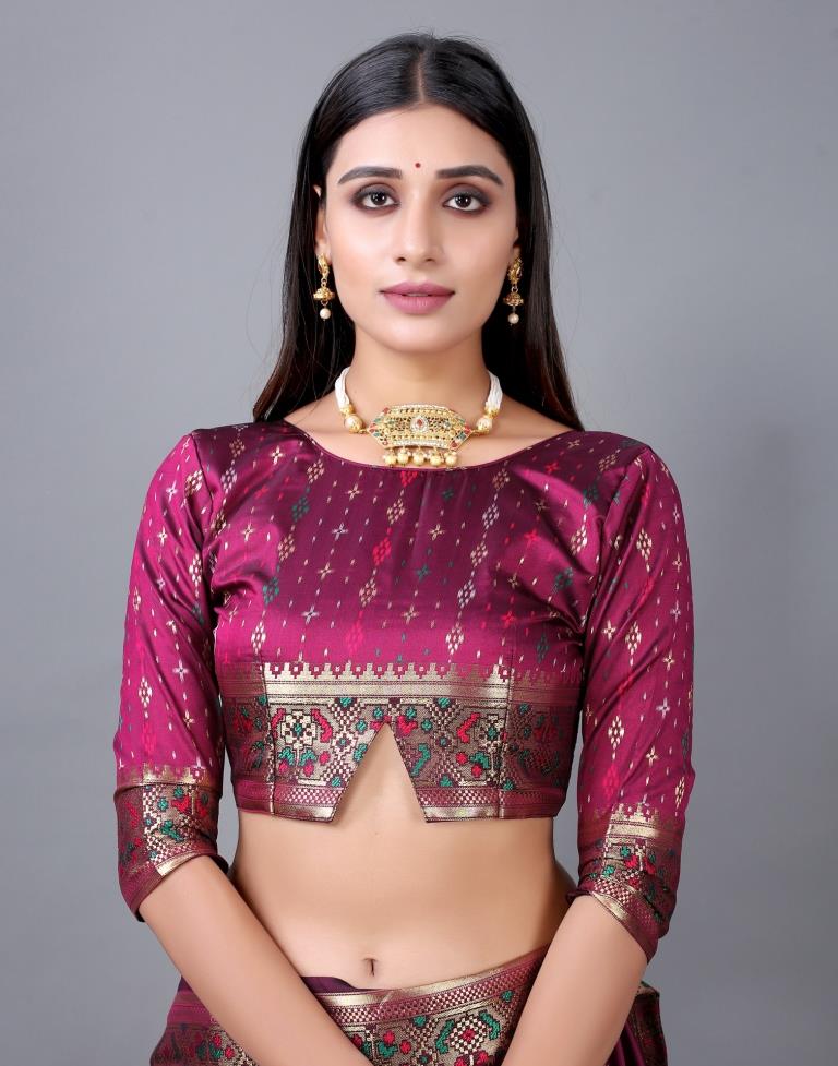 Wine Cotton Silk Saree | 2246S2024