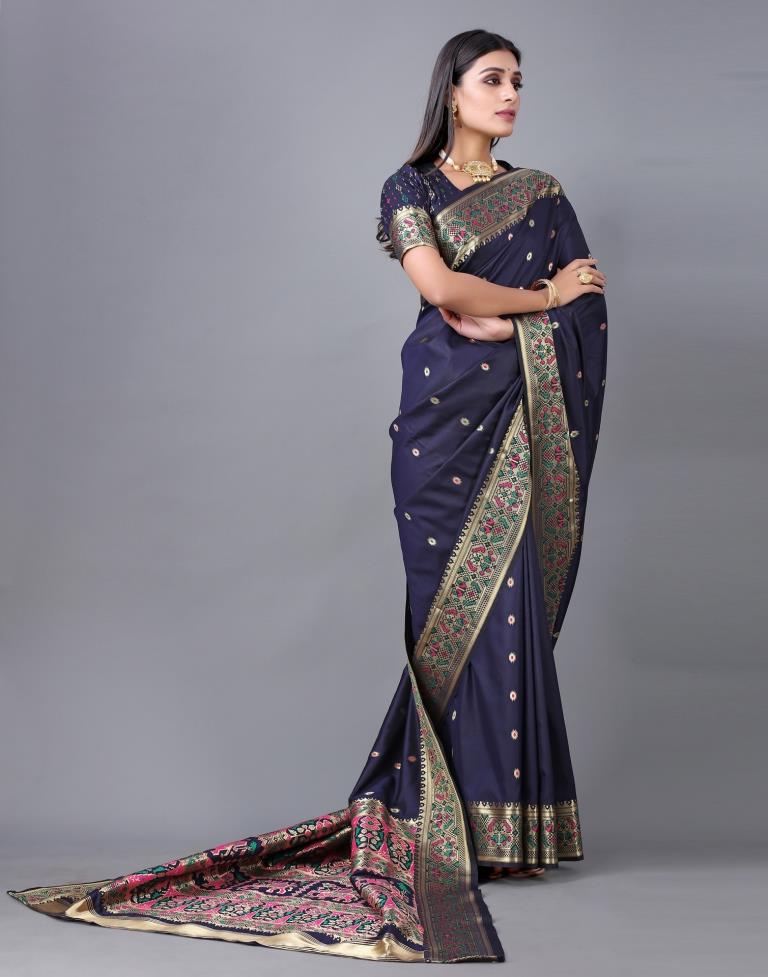 Navy Blue Cotton Silk Saree | 2246S2025