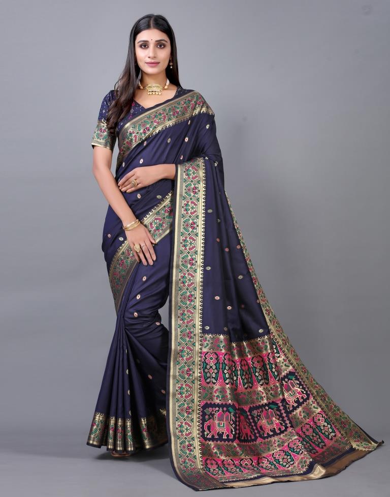 Navy Blue Cotton Silk Saree | 2246S2025