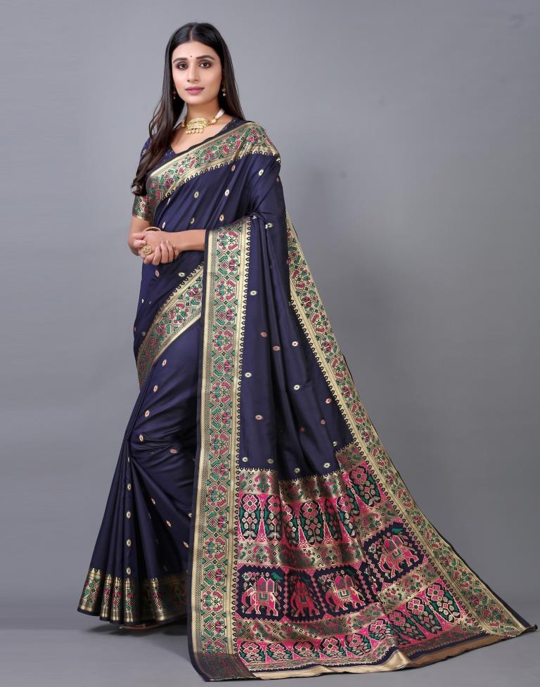 Navy Blue Cotton Silk Saree | 2246S2025