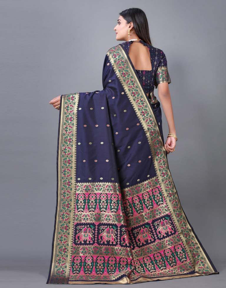 Navy Blue Cotton Silk Saree | 2246S2025