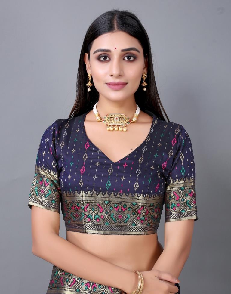 Navy Blue Cotton Silk Saree | 2246S2025