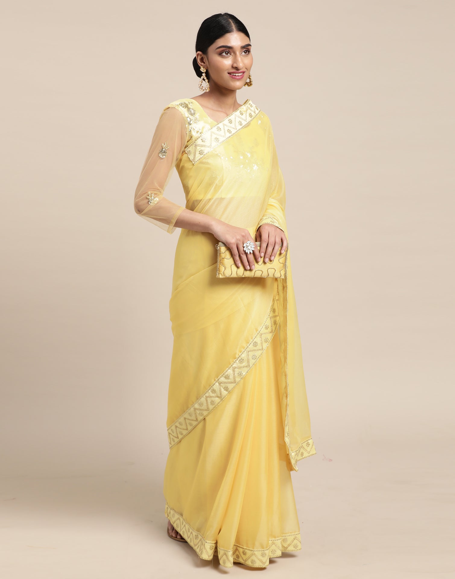 Light Yellow Chiffon Saree