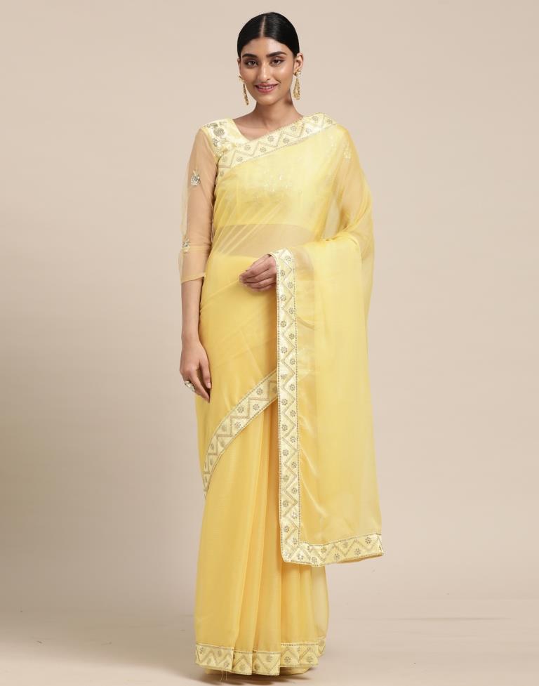 Light Yellow Chiffon Saree