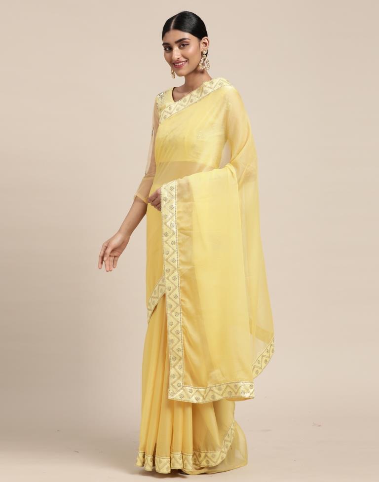 Light Yellow Chiffon Saree