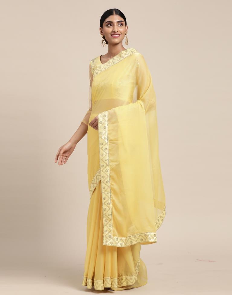Light Yellow Chiffon Saree