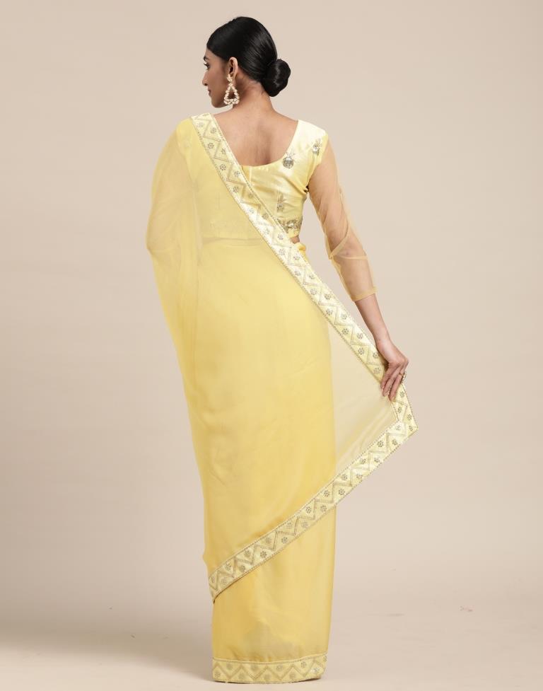 Light Yellow Chiffon Saree