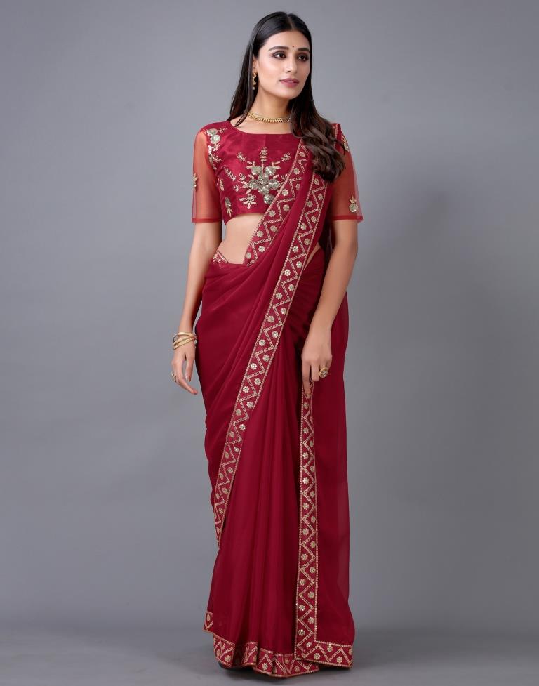 Maroon Chiffon Saree | 2247S2034