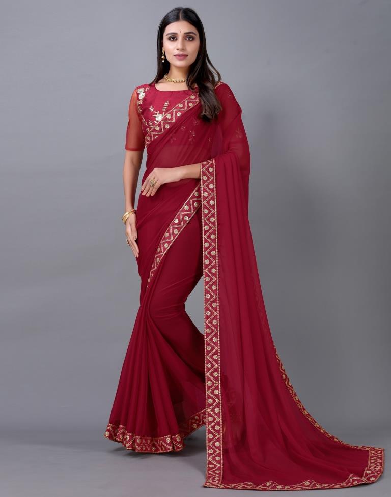 Maroon Chiffon Saree | 2247S2034