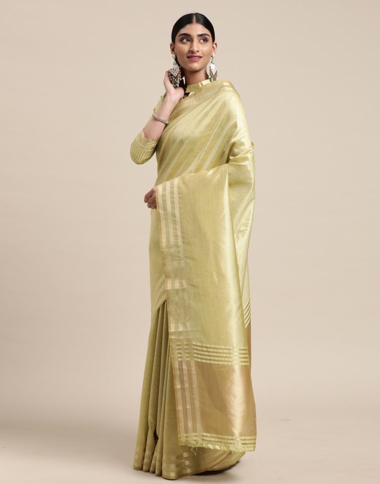 Pista And Golden Silk Saree
