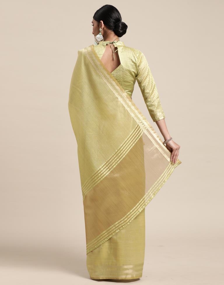 Pista And Golden Silk Saree