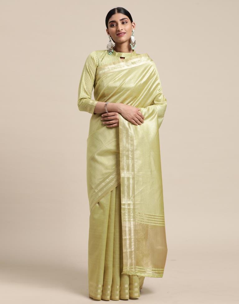 Pista And Golden Silk Saree