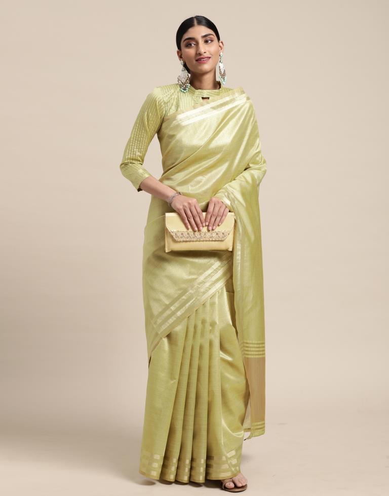 Pista And Golden Silk Saree