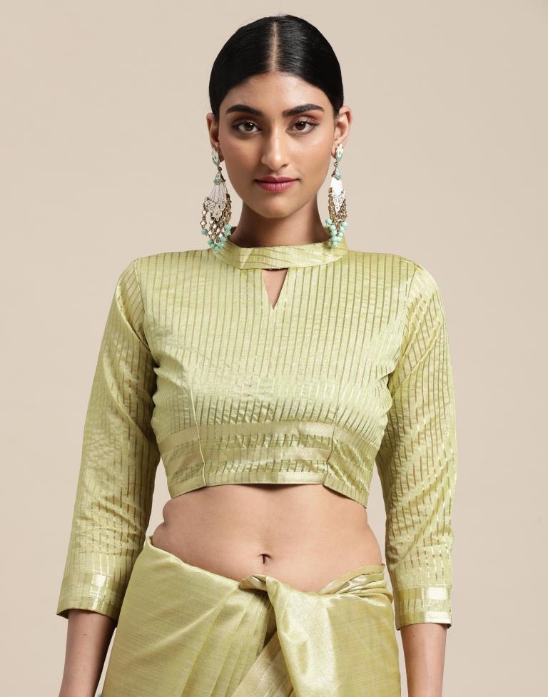 Pista And Golden Silk Saree