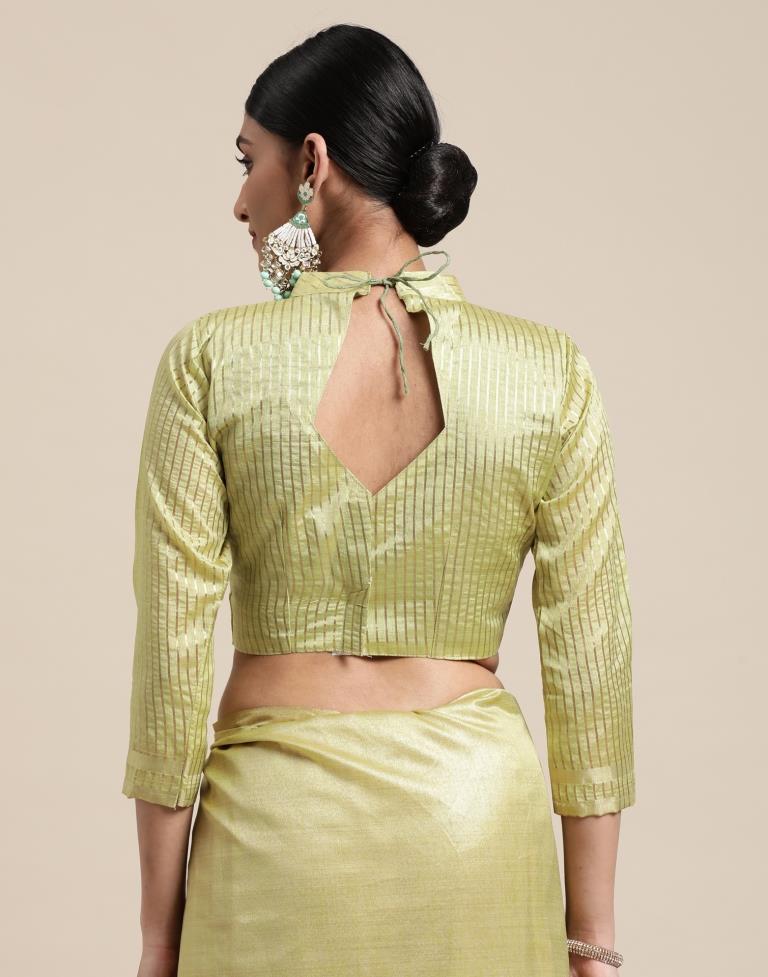 Pista And Golden Silk Saree