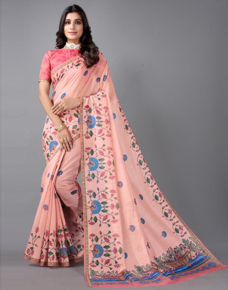 Peach Cotton Saree | 2254S141