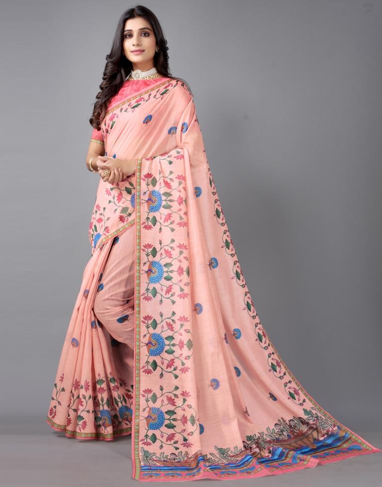 Peach Cotton Saree | 2254S141