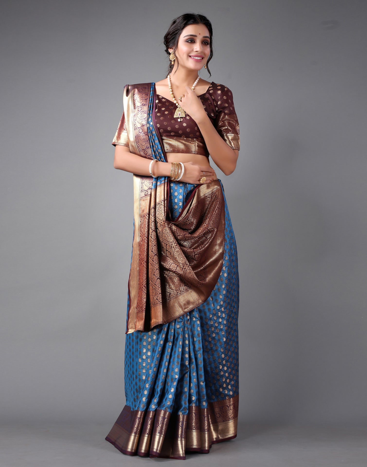 Dark Blue Banarasi Silk Saree