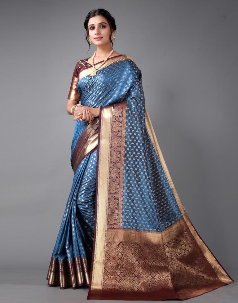 Dark Blue Banarasi Silk Saree
